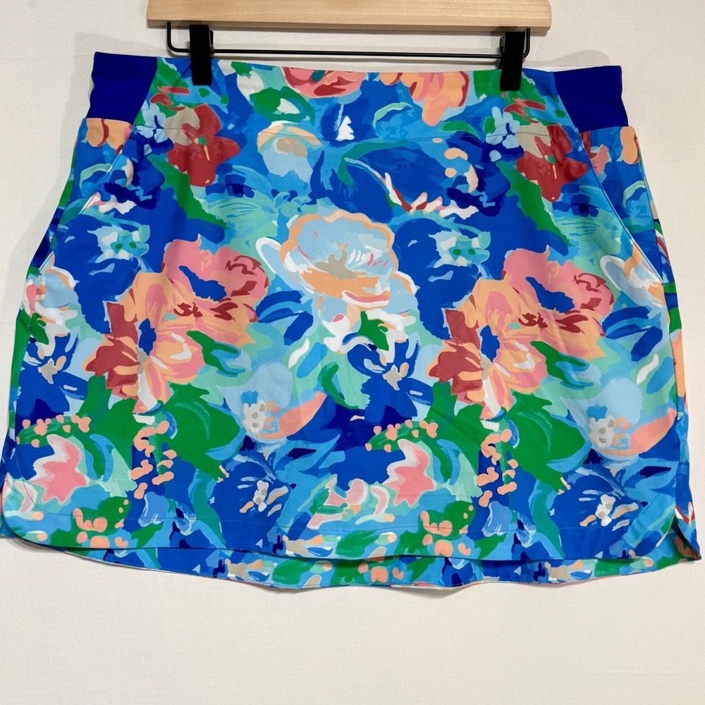 Walter Hagen Womens XL 16" Lightweight Core Skort Blue Gouache Floral Golf P11